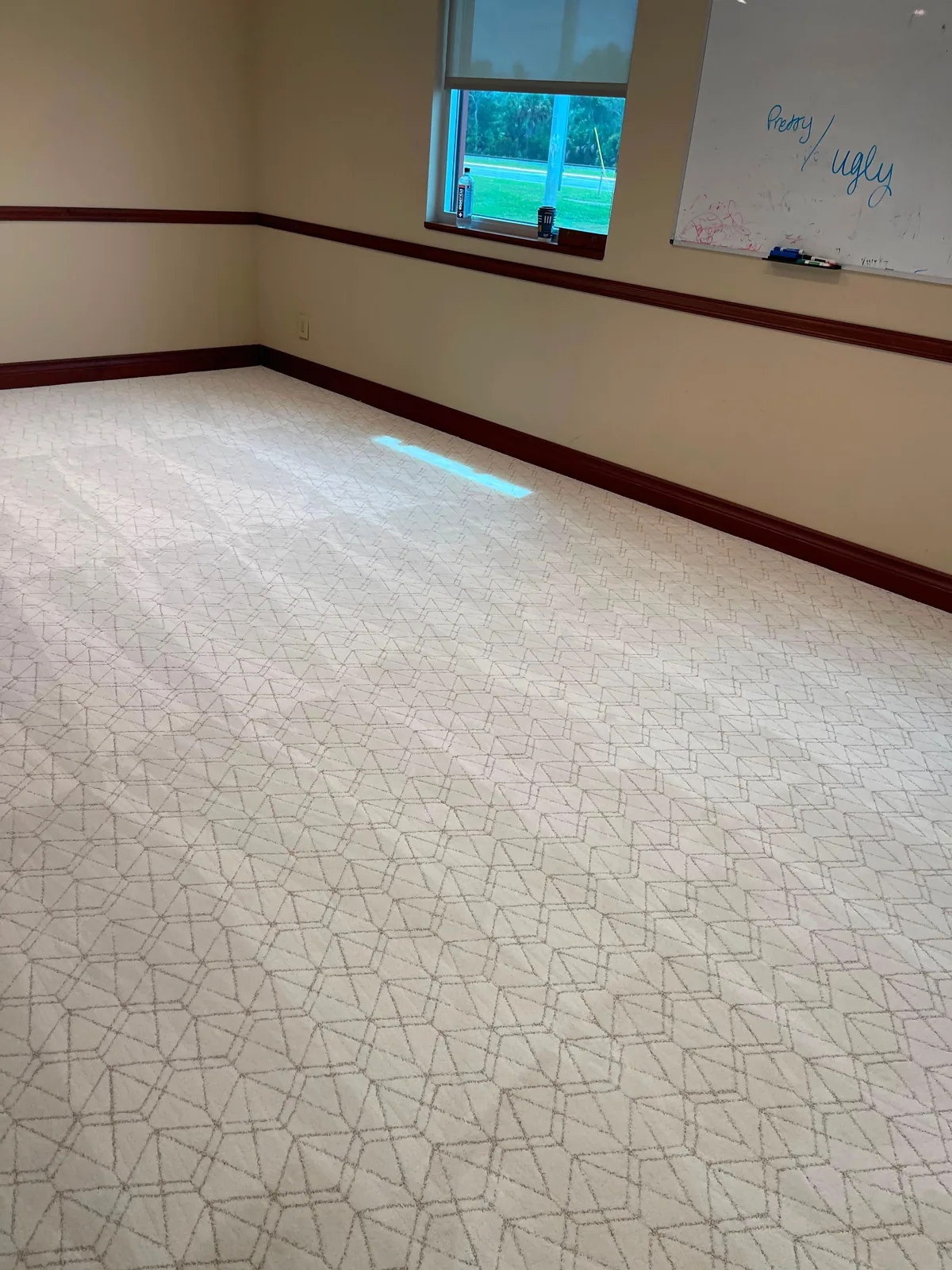 Patterned broadloom carpet in a commercial meeting room